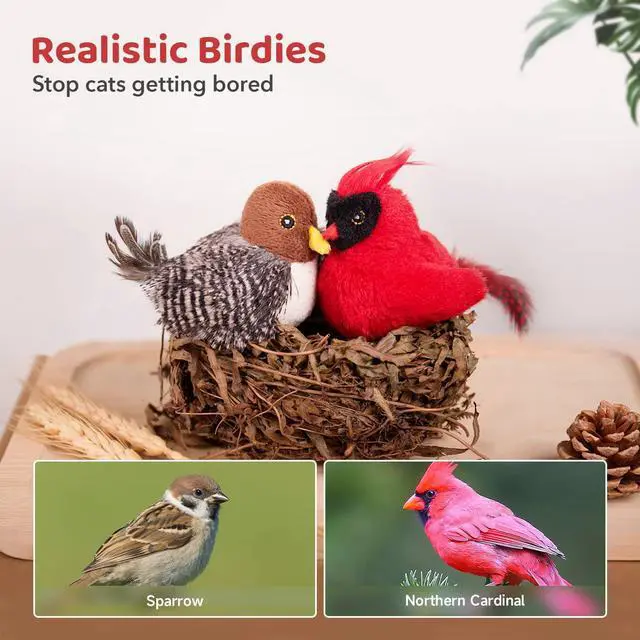 Alt view image 3 of 6 - Cat Toys Chirping Birds 2 Pcs with Catnip SilverVine, Interactive Cat Kicker, Lifelike Birdie Tweets, Indoor Kitty Kitten Exercise Toys 4.0"
