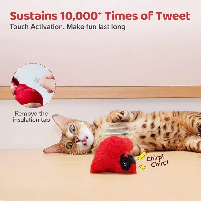 Alt view image 5 of 6 - Cat Toys Chirping Birds 2 Pcs with Catnip SilverVine, Interactive Cat Kicker, Lifelike Birdie Tweets, Indoor Kitty Kitten Exercise Toys 4.0"