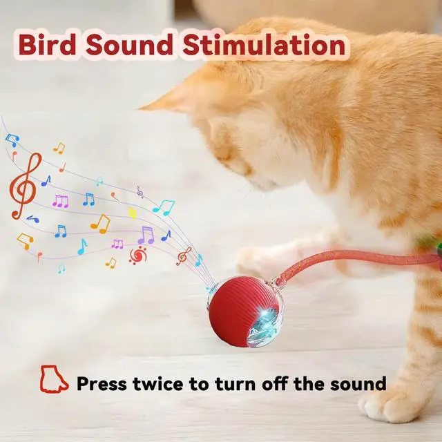 Alt view image 3 of 7 - Speedy 2.0 Tail 2 Packs Interactive Cat Toys for Indoor Cats, Automatic Cat Toy with Elastic Mesh Tail, Electric Rolling Ball on Carpet, Chirping and Motion Activate Cat