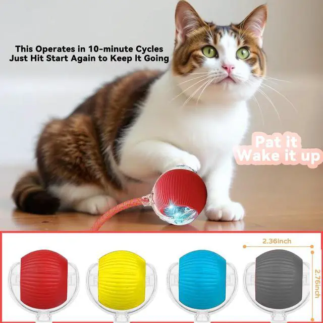 Alt view image 7 of 7 - Speedy 2.0 Tail 2 Packs Interactive Cat Toys for Indoor Cats, Automatic Cat Toy with Elastic Mesh Tail, Electric Rolling Ball on Carpet, Chirping and Motion Activate Cat