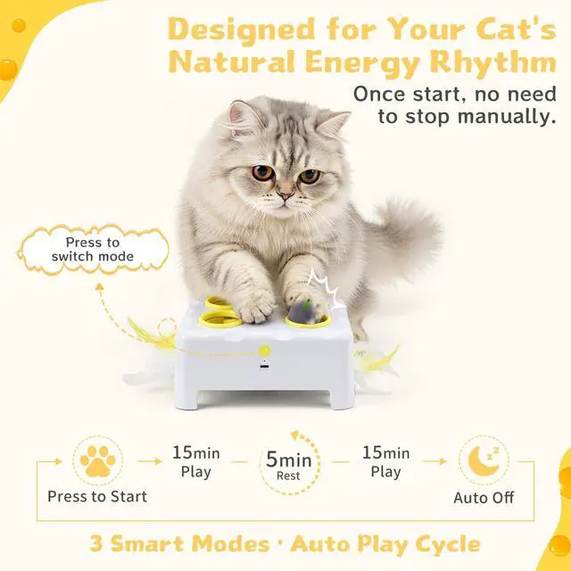 Alt view image 4 of 7 - Interactive Cat Feather Toy Cheese Box 3in1 Whack a Mole