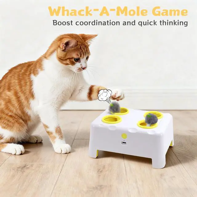 Alt view image 6 of 7 - Interactive Cat Feather Toy Cheese Box 3in1 Whack a Mole