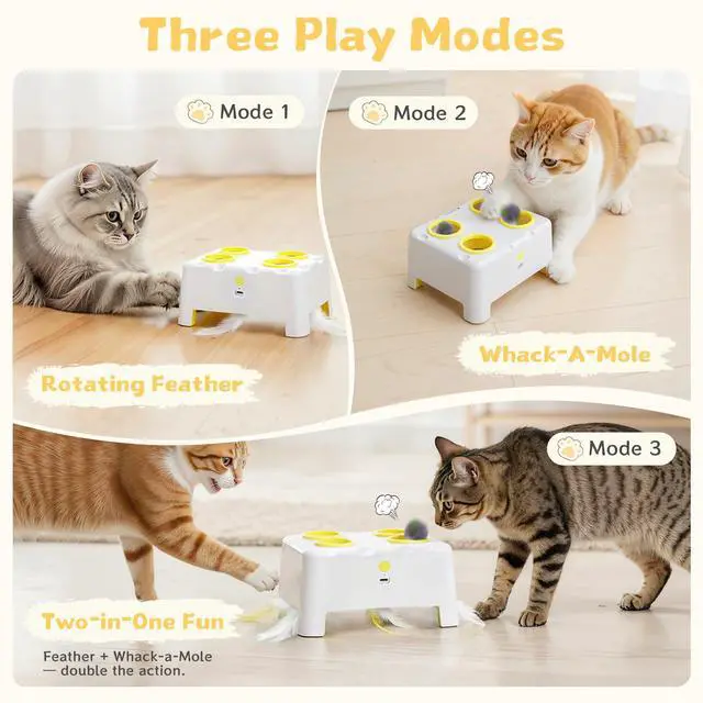 Alt view image 3 of 7 - Interactive Cat Feather Toy Cheese Box 3in1 Whack a Mole