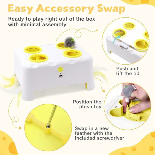Alt view image 5 of 7 - Interactive Cat Feather Toy Cheese Box 3in1 Whack a Mole