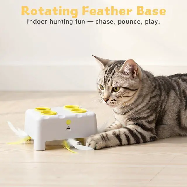 Alt view image 7 of 7 - Interactive Cat Feather Toy Cheese Box 3in1 Whack a Mole