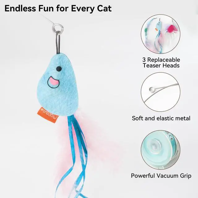Alt view image 4 of 6 - Interactive Automatic Cat Teaser Wand Toy with Strong Suction Cup, 70cm Flexible Wire & DIY Bending Design, Rechargeable Cat Exercise Toy with Auto Timer for Indoor Cats (White)