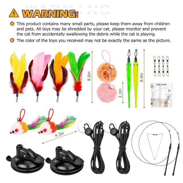 Alt view image 6 of 6 - Cat Toys, 2 Pack 3 in 1 Interactive Cat Toy for Indoor Cats with Sticky Super Suction Cup Detachable 10 Pcs Replacements Feathers Balls Mice 2 Wand Hanging Door Kitten Toys