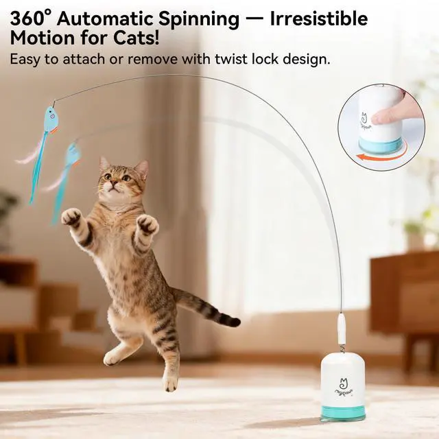 Alt view image 2 of 6 - Interactive Automatic Cat Teaser Wand Toy with Strong Suction Cup, 70cm Flexible Wire & DIY Bending Design, Rechargeable Cat Exercise Toy with Auto Timer for Indoor Cats (White)