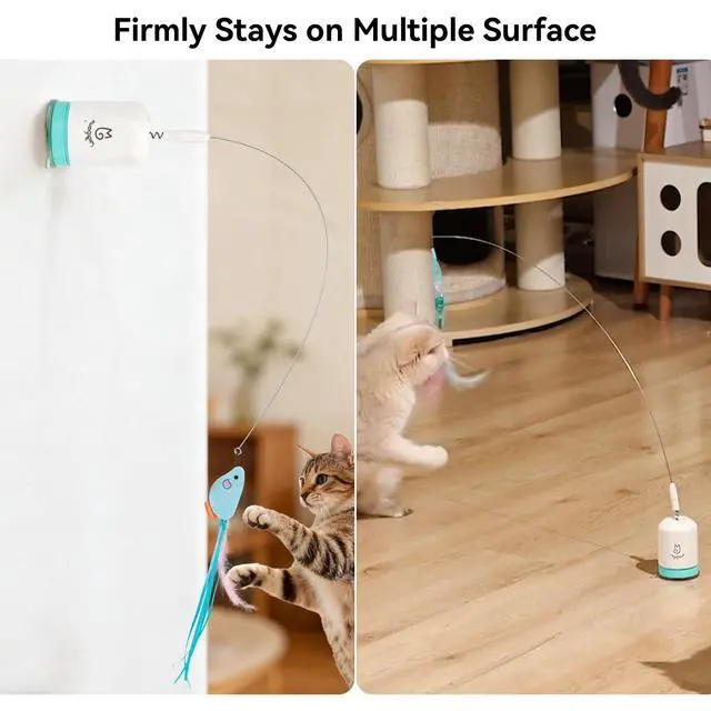 Alt view image 3 of 6 - Interactive Automatic Cat Teaser Wand Toy with Strong Suction Cup, 70cm Flexible Wire & DIY Bending Design, Rechargeable Cat Exercise Toy with Auto Timer for Indoor Cats (White)