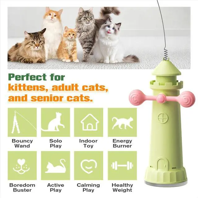 Alt view image 2 of 6 - Cat Interactive Toys for Indoor Cats, Enhanced Suction Cup Cat Teaser Wand, Kitty Enrichment Chase Toy Fun Weight Loss Exercise Toy for Kitten Adult Cats Boredom Relief Keep Them Busy