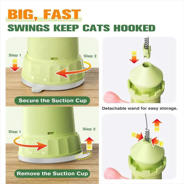 Alt view image 3 of 6 - Cat Interactive Toys for Indoor Cats, Enhanced Suction Cup Cat Teaser Wand, Kitty Enrichment Chase Toy Fun Weight Loss Exercise Toy for Kitten Adult Cats Boredom Relief Keep Them Busy