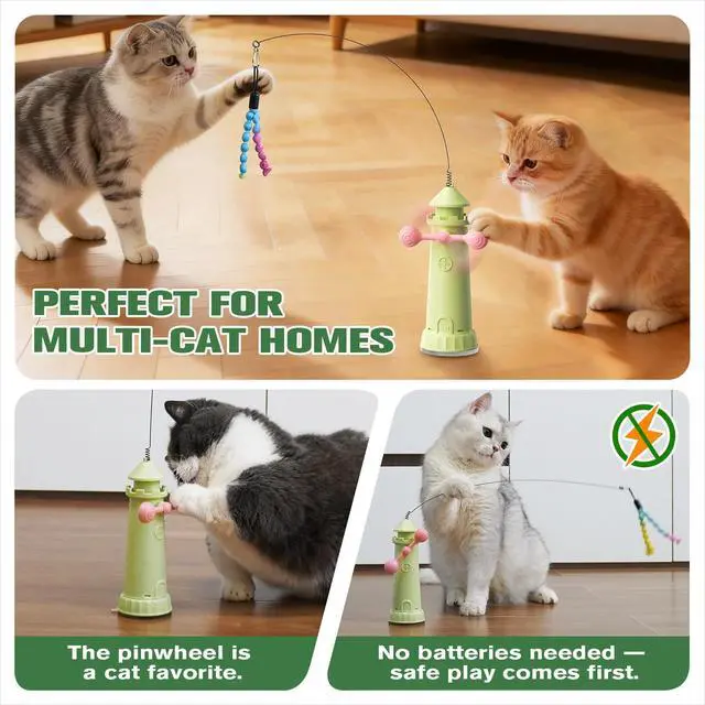 Alt view image 6 of 6 - Cat Interactive Toys for Indoor Cats, Enhanced Suction Cup Cat Teaser Wand, Kitty Enrichment Chase Toy Fun Weight Loss Exercise Toy for Kitten Adult Cats Boredom Relief Keep Them Busy