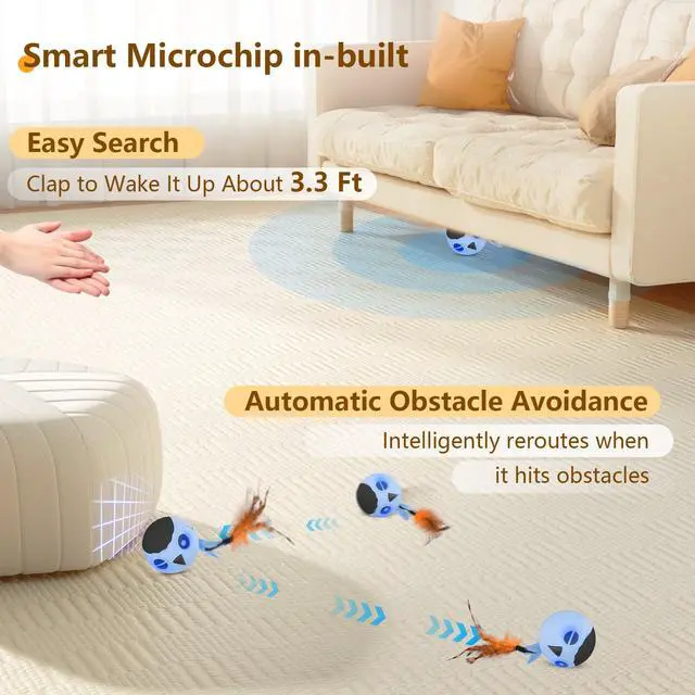 Alt view image 3 of 7 - Cat Toys Ball, Smart Motion Sensor Moving Ball with 4 Sounds& 3 Speed Modes