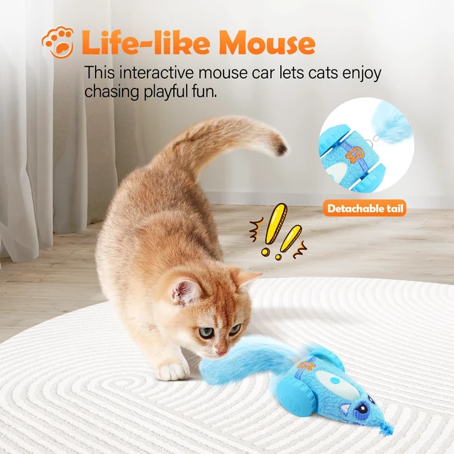 Alt view image 2 of 6 - Automatic Cat Toys for Indoor Cats, Plush Interactive Mouse Toy, Smart Moving Rechargeable Kitten Toy (Blue)