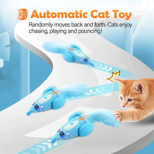Alt view image 3 of 6 - Automatic Cat Toys for Indoor Cats, Plush Interactive Mouse Toy, Smart Moving Rechargeable Kitten Toy (Blue)