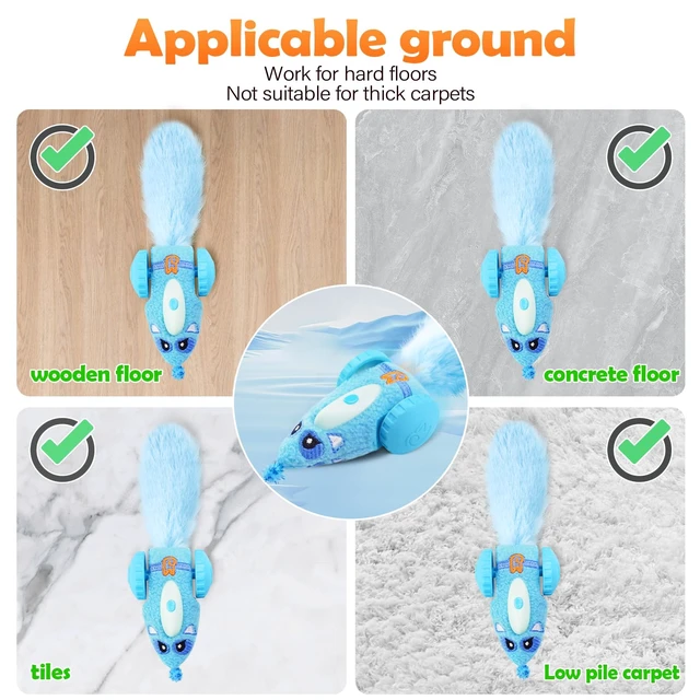 Alt view image 5 of 6 - Automatic Cat Toys for Indoor Cats, Plush Interactive Mouse Toy, Smart Moving Rechargeable Kitten Toy (Blue)