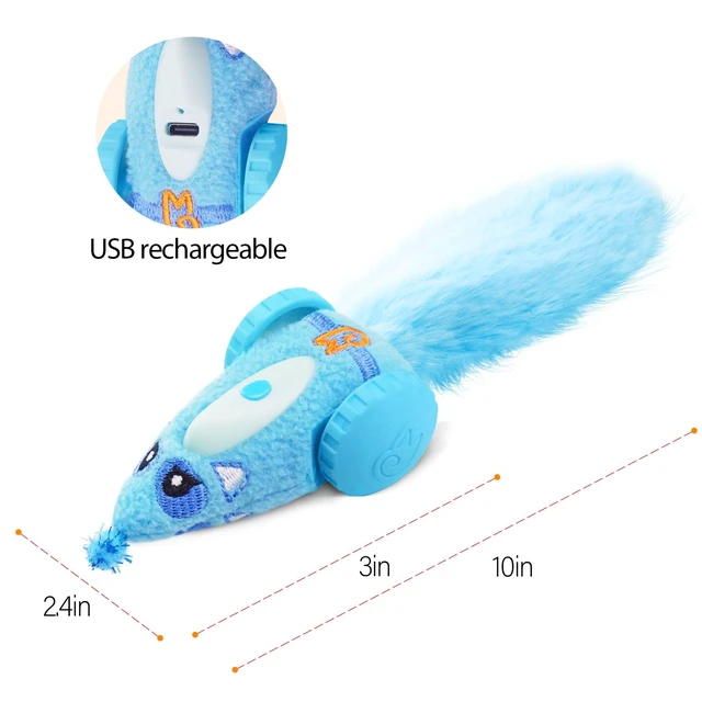 Alt view image 6 of 6 - Automatic Cat Toys for Indoor Cats, Plush Interactive Mouse Toy, Smart Moving Rechargeable Kitten Toy (Blue)