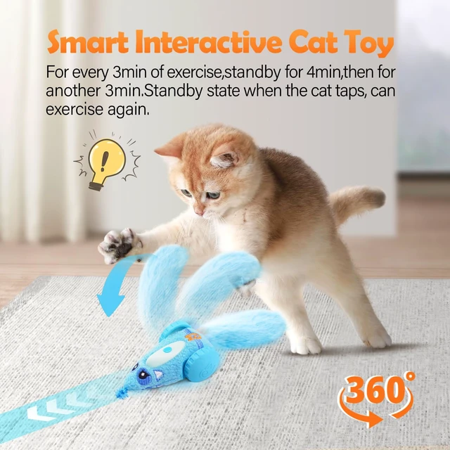 Alt view image 4 of 6 - Automatic Cat Toys for Indoor Cats, Plush Interactive Mouse Toy, Smart Moving Rechargeable Kitten Toy (Blue)