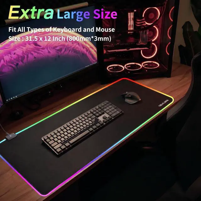 Alt view image 4 of 6 - RGB Gaming Mouse Pad, 31.5x11.8 in Extended LED Desk Mat, Black