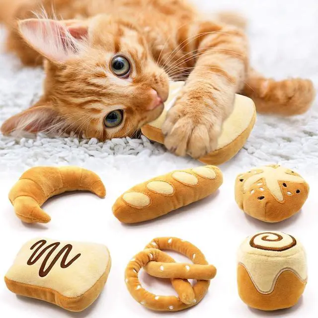 Main image of Plush Bread Catnip Toys for Indoor Cats 6 Pack