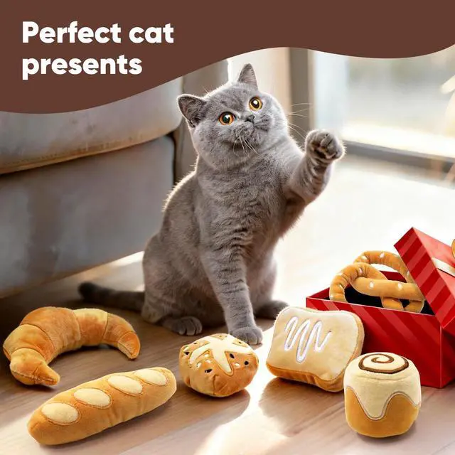 Alt view image 6 of 7 - Plush Bread Catnip Toys for Indoor Cats 6 Pack