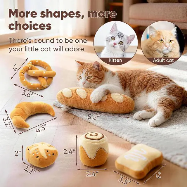 Alt view image 3 of 7 - Plush Bread Catnip Toys for Indoor Cats 6 Pack