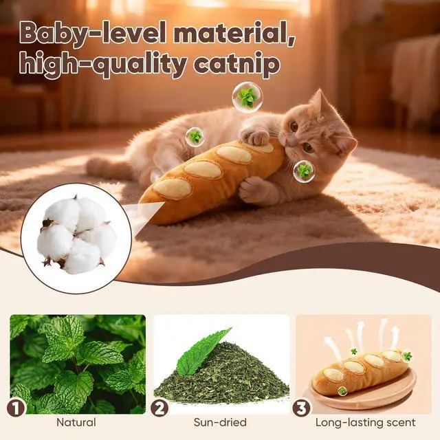 Alt view image 4 of 7 - Plush Bread Catnip Toys for Indoor Cats 6 Pack