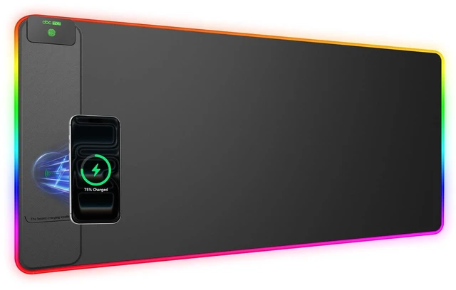 Main image of Wireless Charging Mouse Pad Gaming, 31.5"x15.8" Large Desk Mat, Waterproof | RGB Mousepad, Smooth Glide, Stitched Edge, Non-Slip Rubber Base, Desk Pad Computer Keyboard Mat, No Adapter