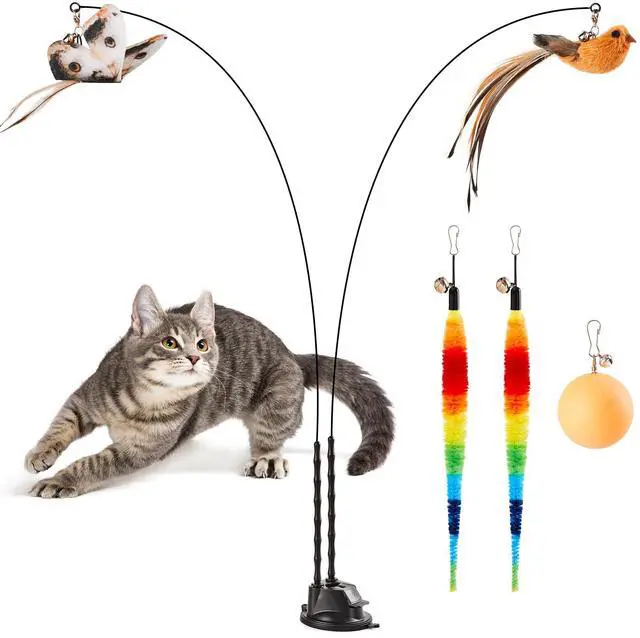 Main image of Suction Cup Cat Wand Toys, Dual-Wand Interactive Kitten Toy