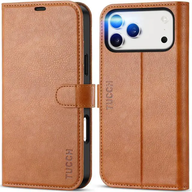 Main image of Case Wallet for iPhone 17 Pro Max, RFID Blocking Folio, Light Brown