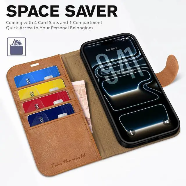 Alt view image 7 of 7 - Case Wallet for iPhone 17 Pro Max, RFID Blocking Folio, Light Brown
