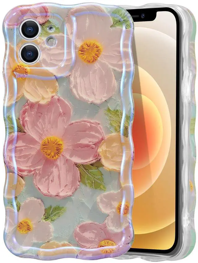 Main image of Case for iPhone 11, Colorful Retro Oil Painting Print Flower, Green