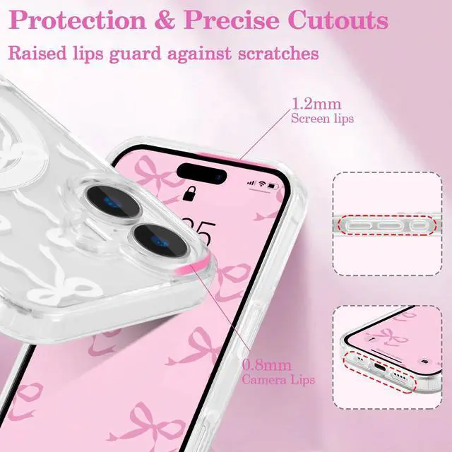 Alt view image 4 of 7 - Magnetic for iPhone 17 Case, Bow Case Compatible with MagSafe, Wireless Slim Clear Ribbon Aesthetic Phone Cover Anti-Yellowing Shockproof Protective Cover for Women Girl - White