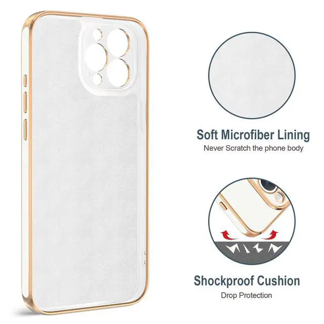 Alt view image 3 of 7 - for iPhone 15 Pro Case with Ring Stand, 360° Rotatable Ring Holder Magnetic Kickstand, Plating Rose Gold Edge Soft Cover Luxury Protective Phone Case for iPhone 15 Pro 6.1", White