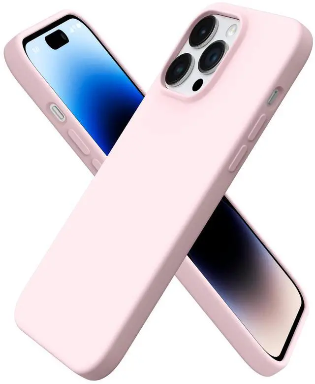 Main image of Compatible with iPhone 14 Pro Max Case 6.7, Slim Liquid Silicone 3 Layers Full Covered Soft Gel Rubber Phone Case Protective Cover with Microfiber Lining 6.7 inch-Chalk Pink