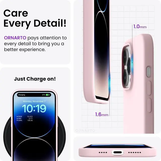 Alt view image 5 of 6 - Compatible with iPhone 14 Pro Max Case 6.7, Slim Liquid Silicone 3 Layers Full Covered Soft Gel Rubber Phone Case Protective Cover with Microfiber Lining 6.7 inch-Chalk Pink