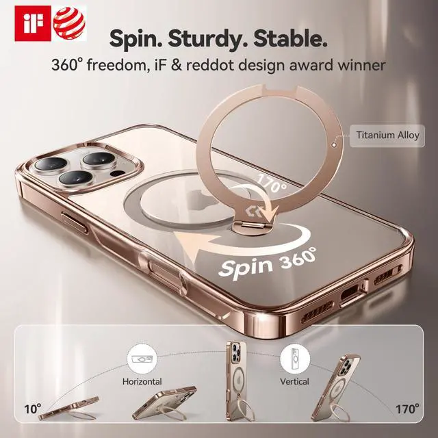 Alt view image 3 of 7 - 360 Spin Magnetic Stand for iPhone 16 Pro Max Case Desert Titanium