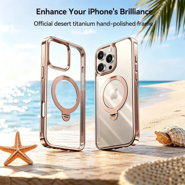 Alt view image 2 of 7 - 360 Spin Magnetic Stand for iPhone 16 Pro Max Case Desert Titanium
