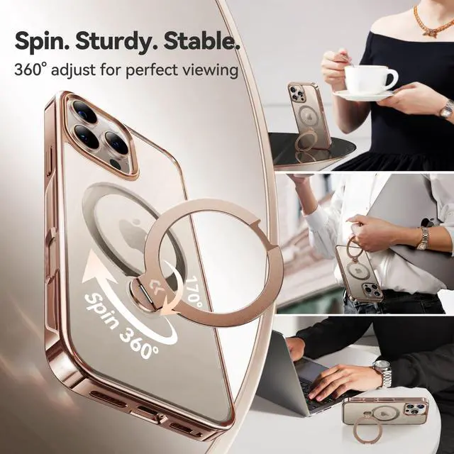 Alt view image 7 of 7 - 360 Spin Magnetic Stand for iPhone 16 Pro Max Case Desert Titanium