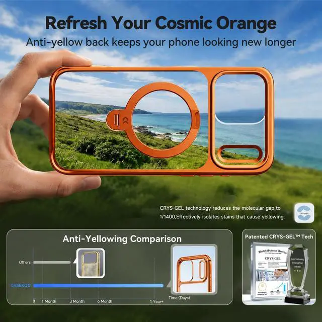 Alt view image 4 of 7 - Glossy Orange 360 Spin Magnetic Stand for iPhone 17 Pro Max Case