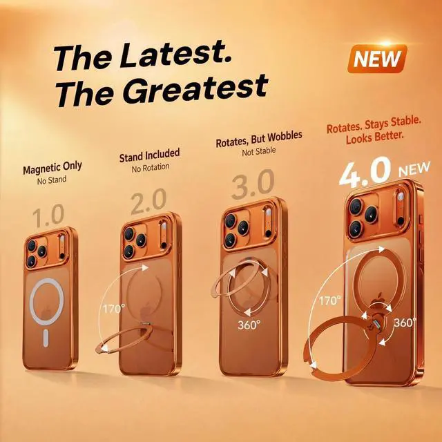 Alt view image 7 of 7 - Glossy Orange 360 Spin Magnetic Stand for iPhone 17 Pro Max Case