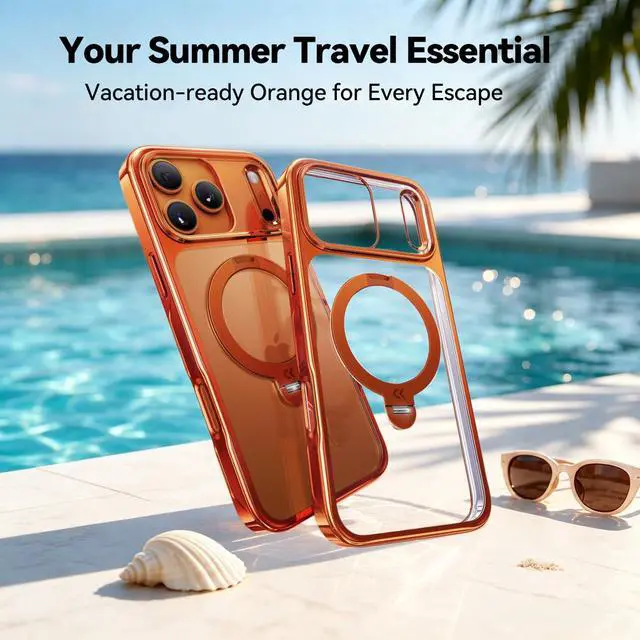 Alt view image 2 of 7 - Glossy Orange 360 Spin Magnetic Stand for iPhone 17 Pro Max Case