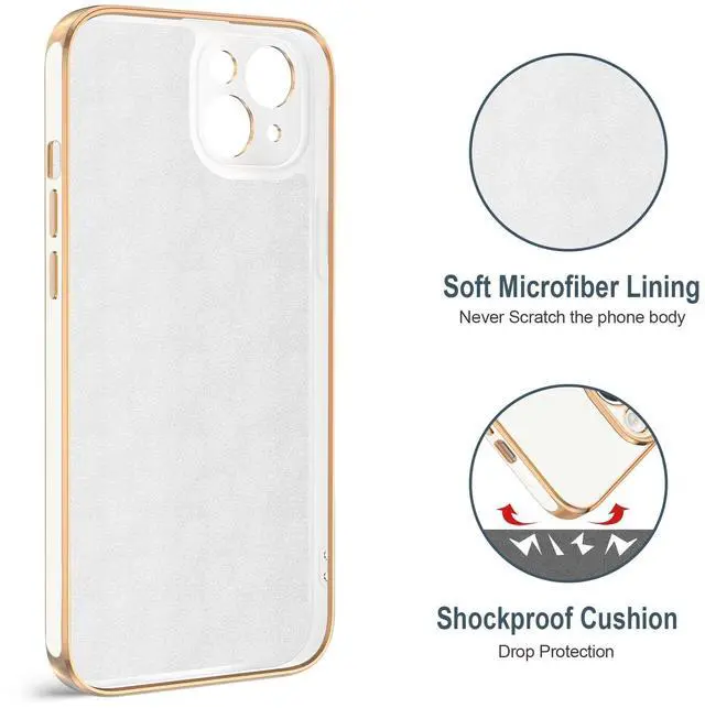Alt view image 3 of 7 - for iPhone 15 Case with Ring Stand, 360° Rotatable Ring Holder Magnetic Kickstand, Plating Rose Gold Edge Soft Cover Women Men Luxury Protective Phone Case for iPhone 15 6.1", White