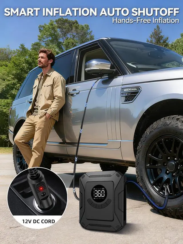 Alt view image 2 of 7 - Tire Inflator Portable Air Compressor with 12V DC Car Plug