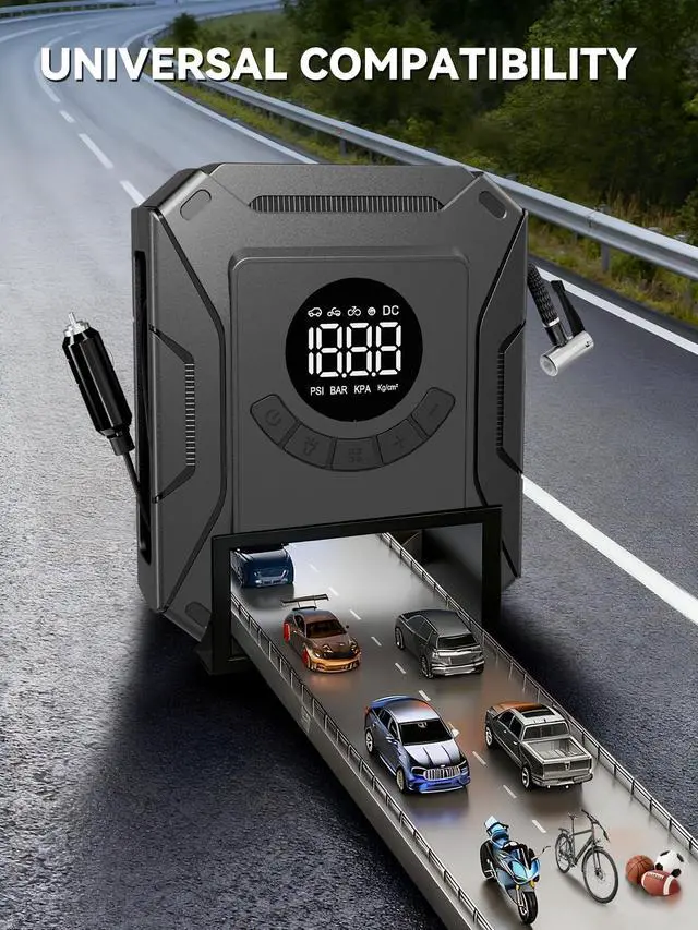 Alt view image 3 of 7 - Tire Inflator Portable Air Compressor with 12V DC Car Plug