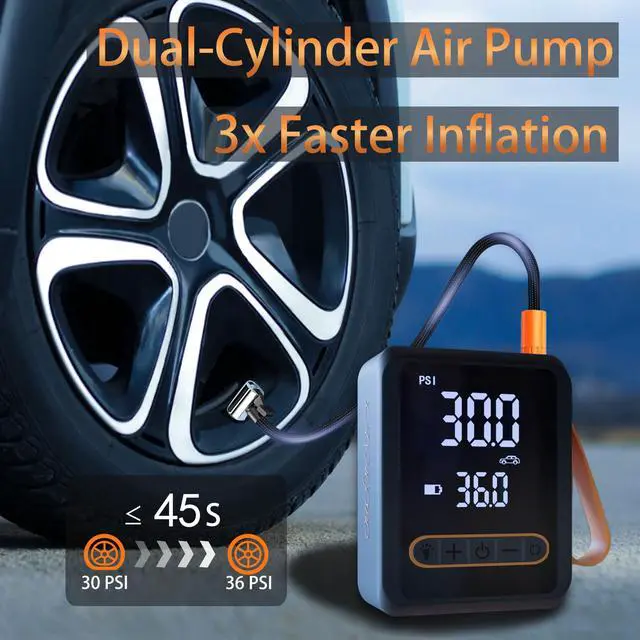 Alt view image 2 of 7 - Tire Inflator Portable Air Compressor, Dual Cylinder Tire Air Pump