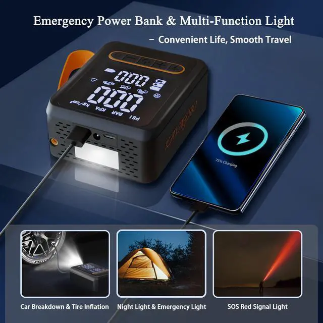 Alt view image 5 of 7 - Tire Inflator Portable Air Compressor, Dual Cylinder Tire Air Pump