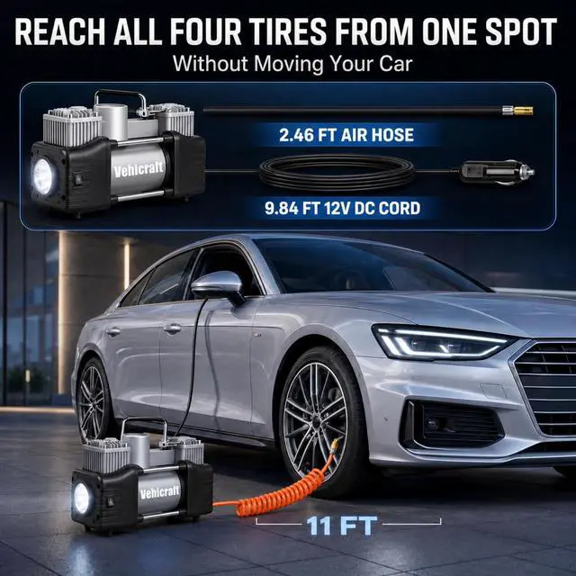 Alt view image 3 of 7 - 12V Tire Inflator, 150 PSI Dual-Cylinder Air Pump for Car, SUV, RV