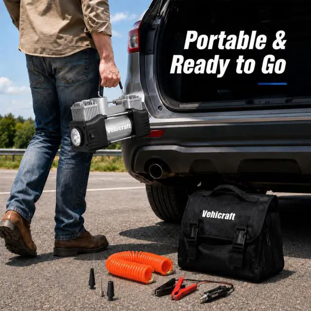 Alt view image 5 of 7 - 12V Tire Inflator, 150 PSI Dual-Cylinder Air Pump for Car, SUV, RV