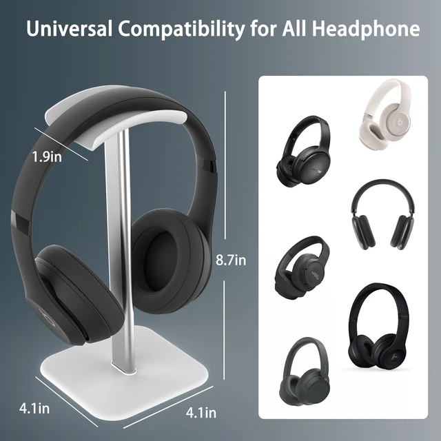 Alt view image 3 of 6 - Headphone Stand for Desk - Headset Stand Headphone Holder (White_2 Pack) with Aluminum Hanger and Plastic Headrest, headphone holder for AirPods Max, Sony, Bose, Beats and More